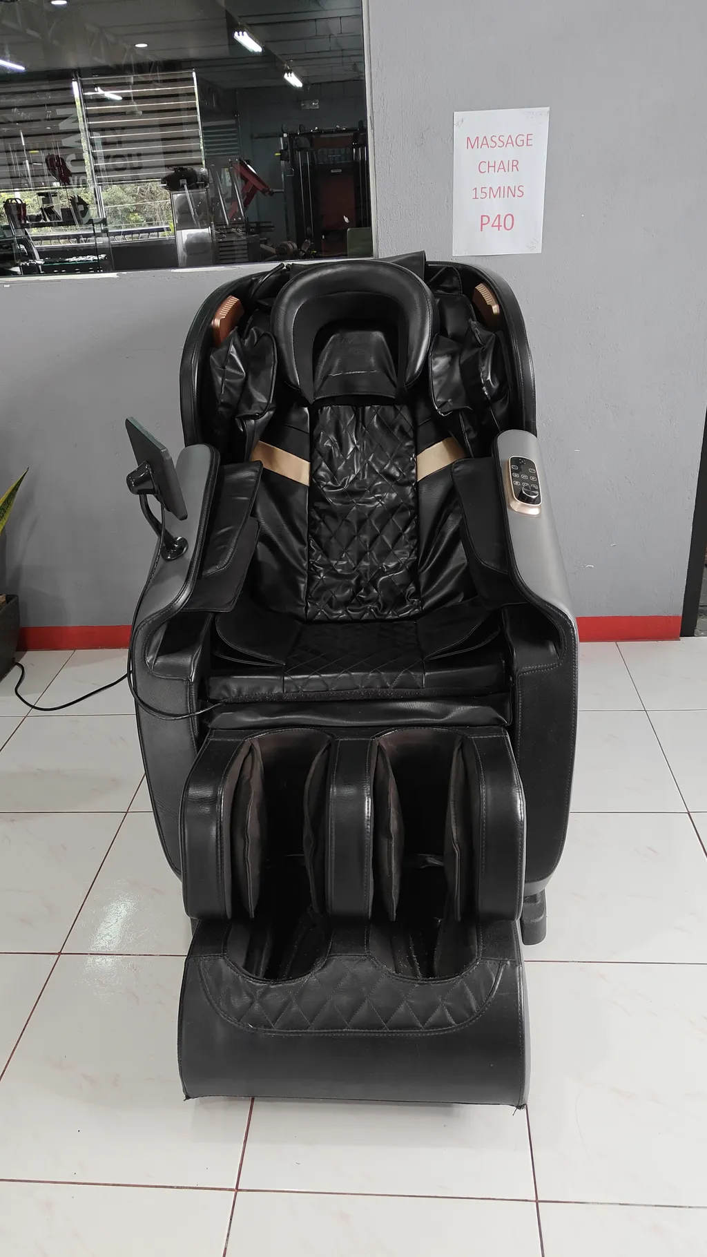 Massage chair at TM Fitness Hub Bistro in Valencia, Negros Oriental
