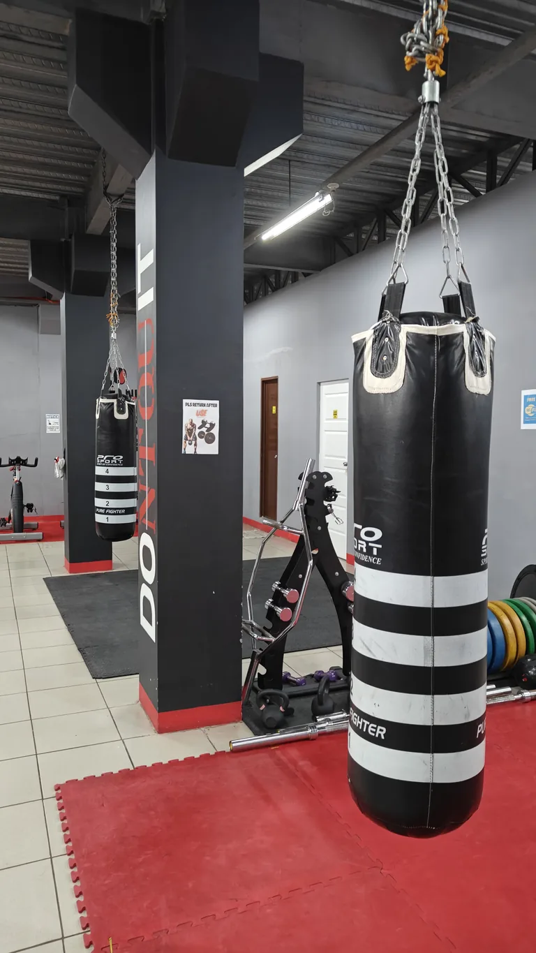 Punching bags at TM Fitness Hub in Valencia, Negros Oriental